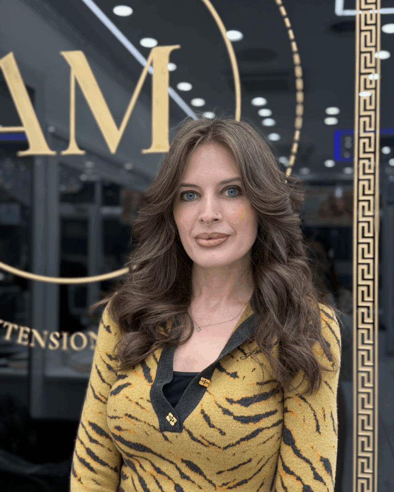 Dark brown wavy blowout outside the salon by Lydia