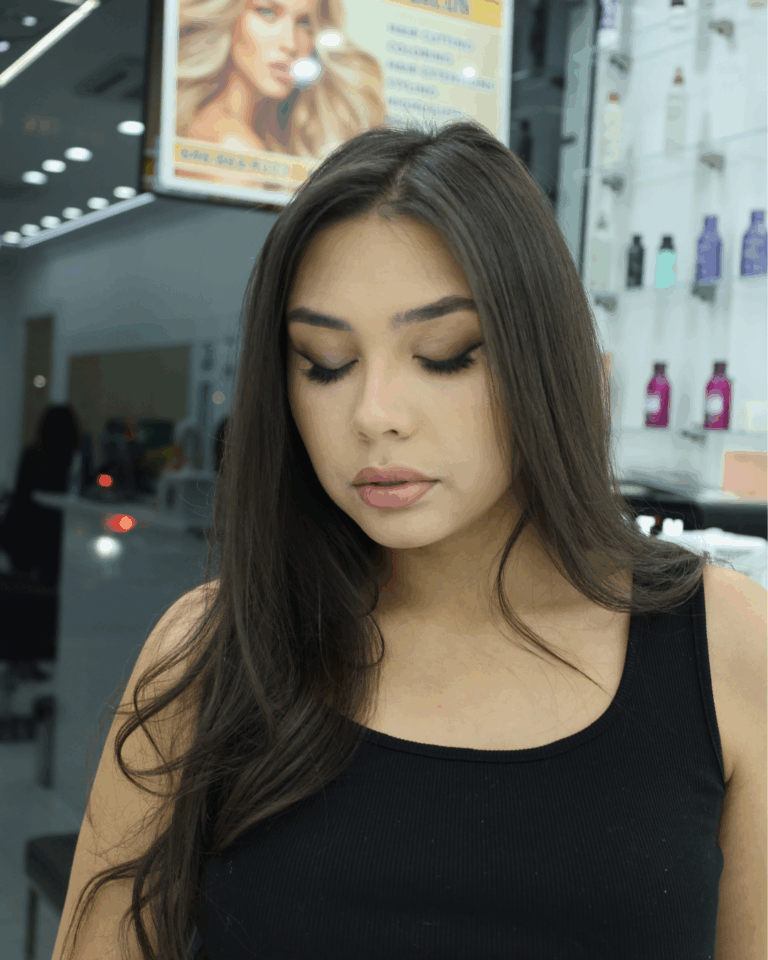 Evening makeup with long straight dark hair by Julia