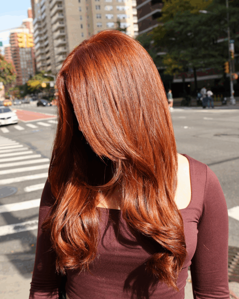 Vibrant copper hair color gloss by Tina