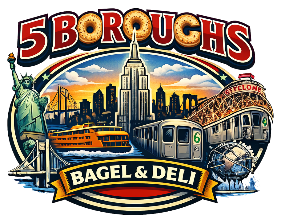 5 Boroughs Bagel & Deli logo with NYC skyline