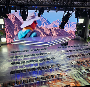 Concert stage with mountain LED backdrop
