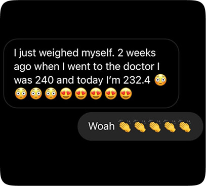 Client text: weighed 240, now 232.4 lbs in two weeks