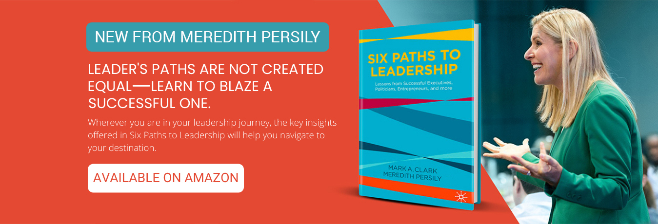 Meredith Persily speaking alongside the Six Paths to Leadership book