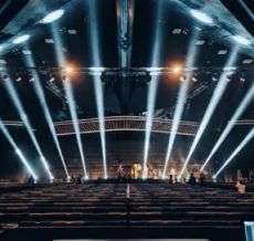 Concert stage with beam lighting