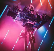 Professional video camera on a tripod