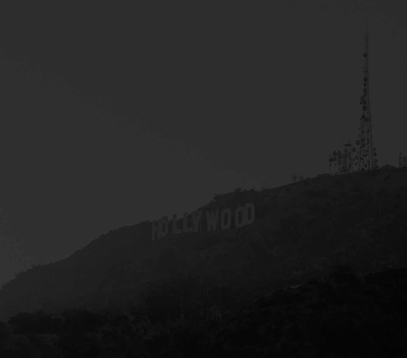 Aerial view of the Hollywood Sign at dusk