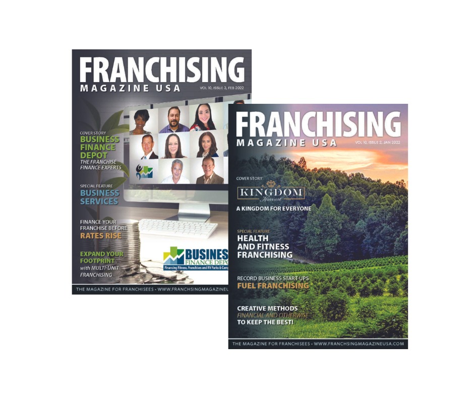 Two overlapping covers of Franchising Magazine USA