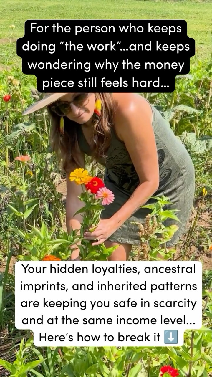 Beth Weinstein picking flowers in a garden with a text overlay about money and hidden loyalties