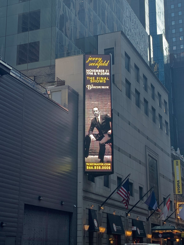 Jerry Seinfeld 'The Final Shows' vertical digital billboard near Beacon Theatre, NYC