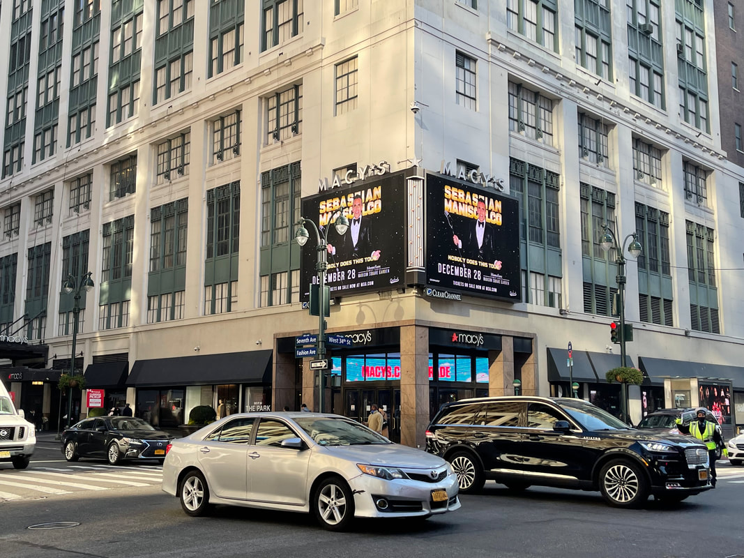 Sebastian Maniscalco 'Nobody Does This Tour' digital billboard on corner of Macy's building, NYC