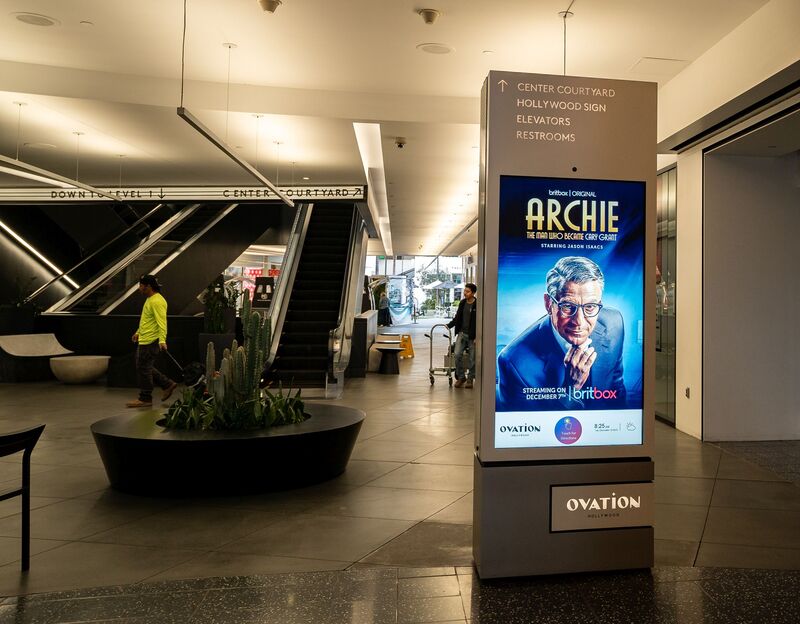 BritBox 'Archie' digital kiosk at Ovation Hollywood beside escalator