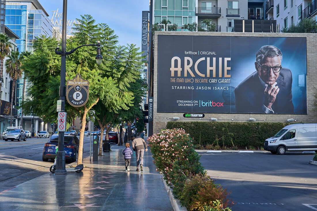 BritBox 'Archie' large billboard on Hollywood Boulevard building