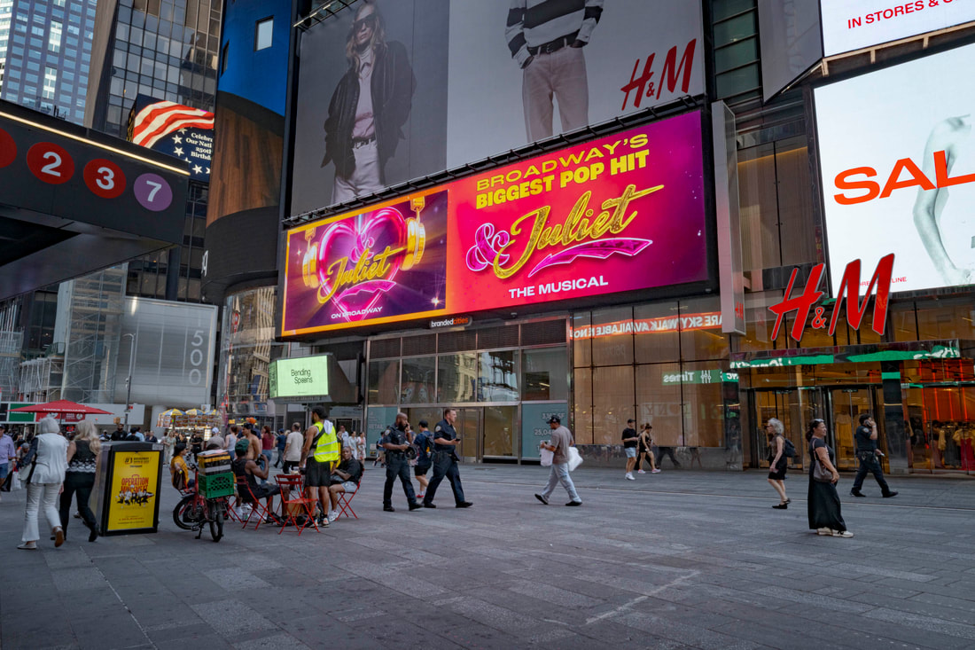 And Juliet Broadway musical digital billboard on Times Square building facade