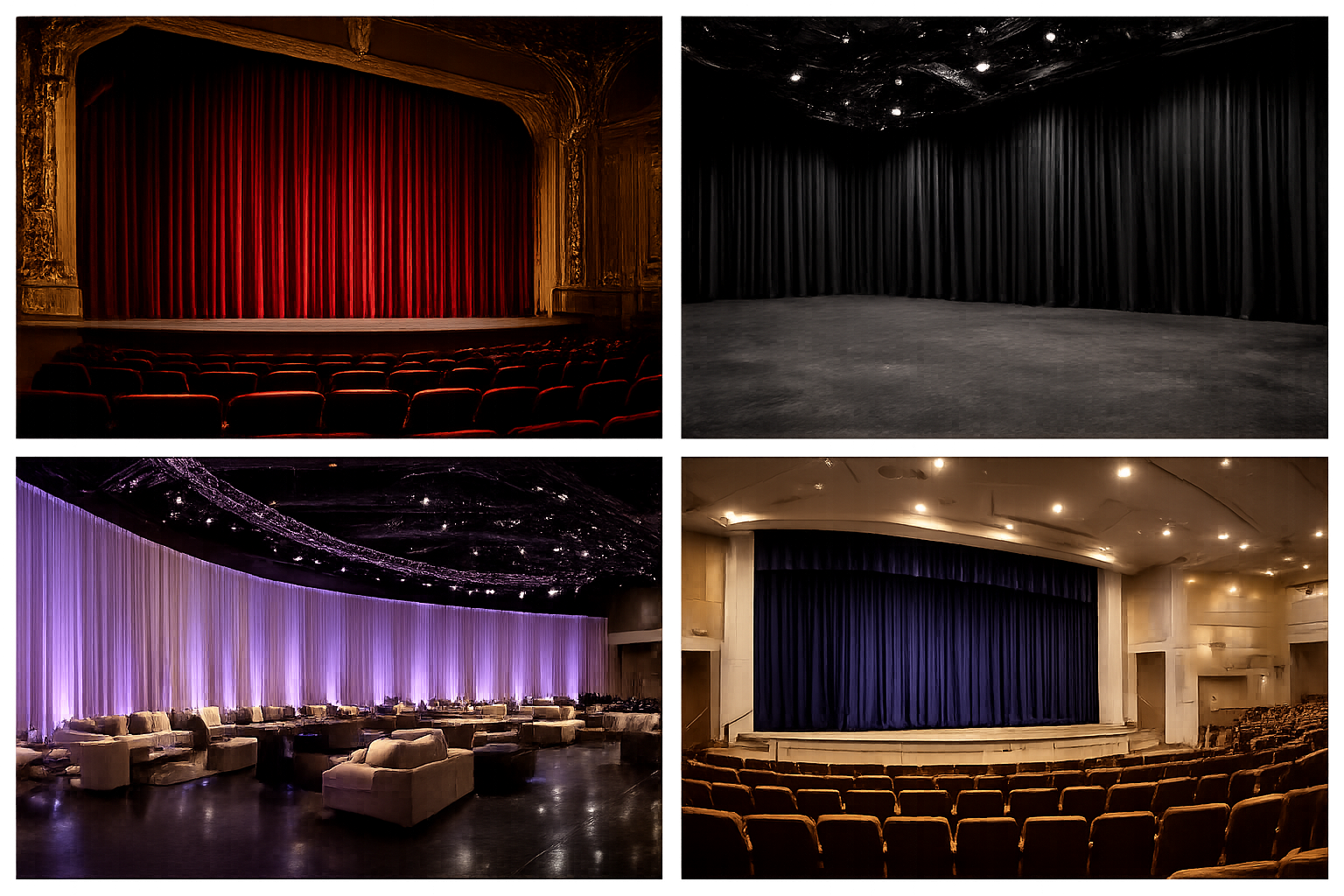 Ornate red-curtain performing arts theater