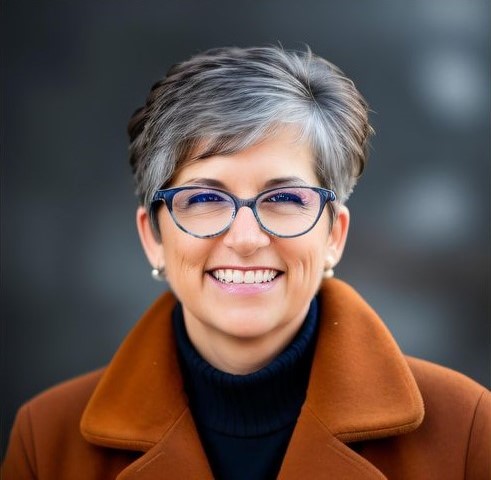 Kimberley Martonik, Sr. Leadership Consultant & Coach — woman with short grey hair, blue glasses and an orange coat collar
