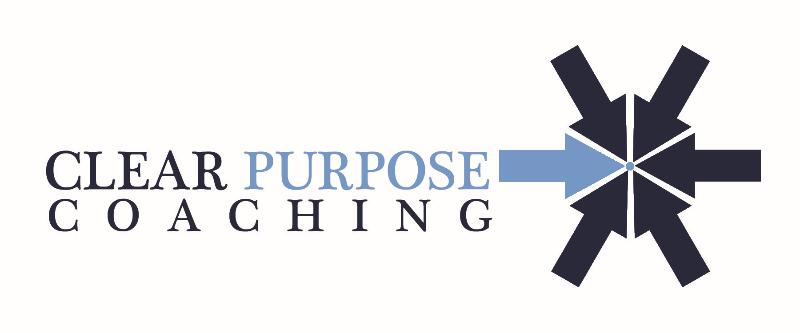 Clear Purpose Coaching, LLC logo — wordmark in Roman capitals with converging-arrows starburst