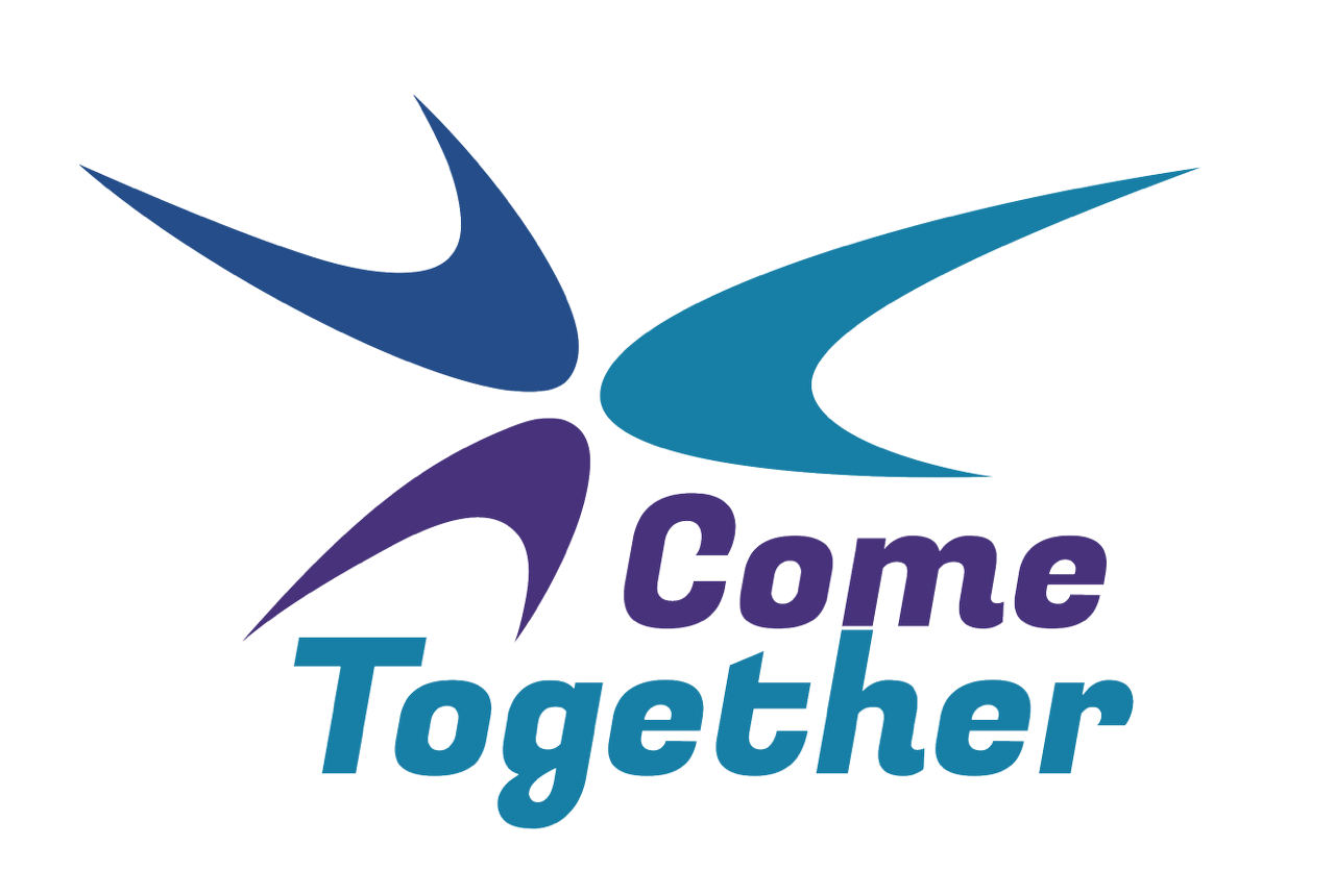 Come Together wordmark with blue, teal and purple swoosh