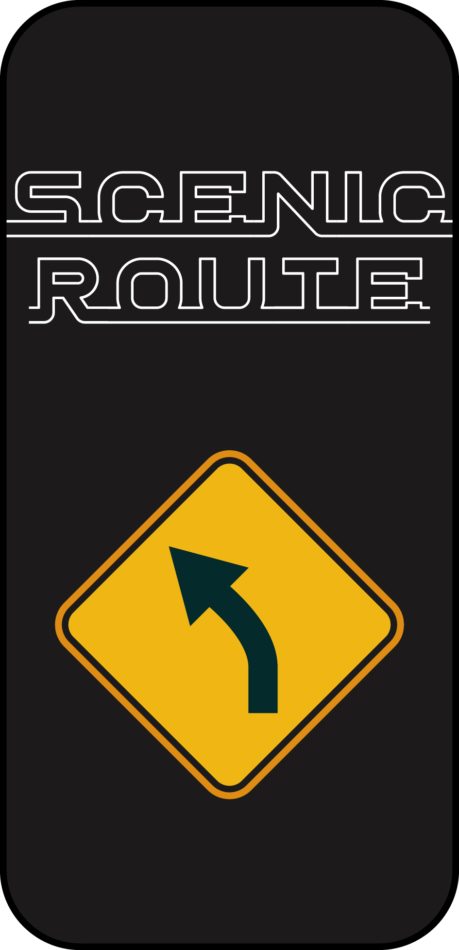 Illustrated card: yellow curved-arrow road sign