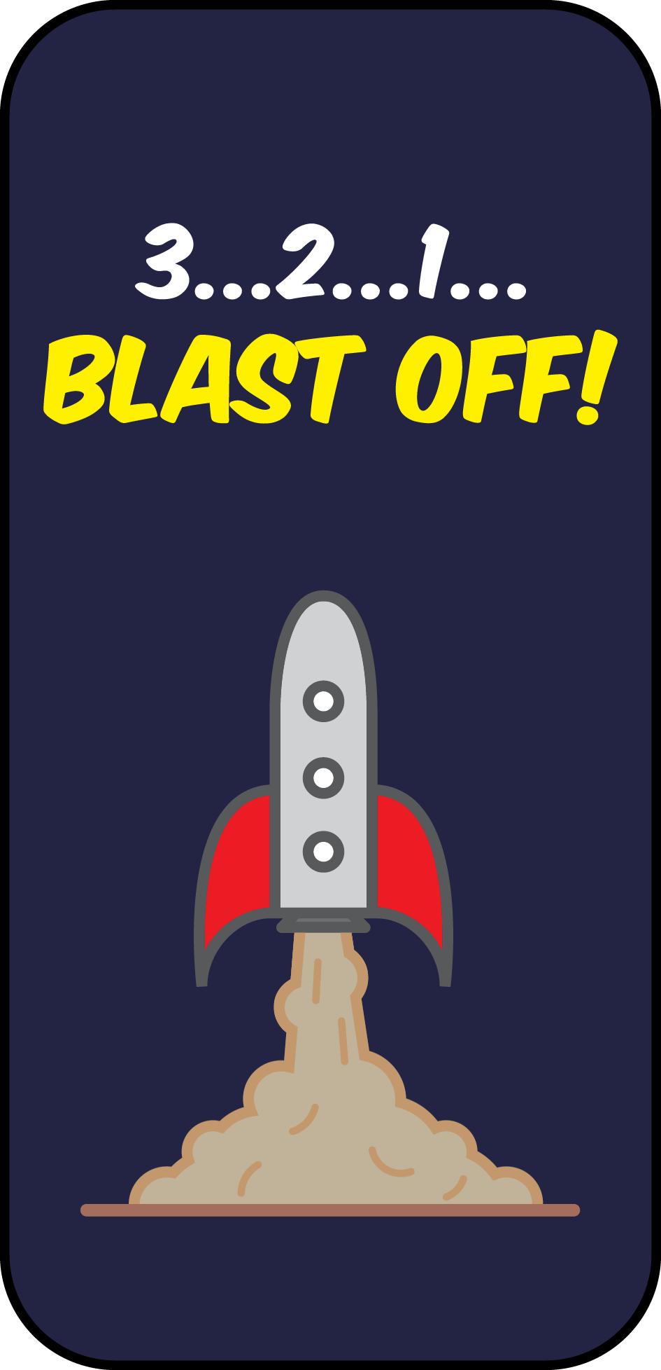 Illustrated Come Together card: launching rocket, 3…2…1… Blast Off!