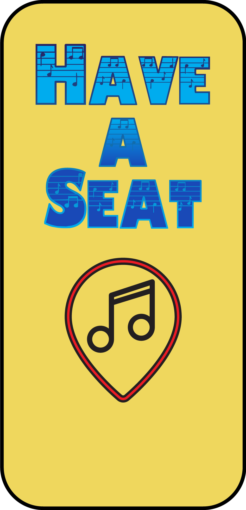 Illustrated card: guitar pick with music notes