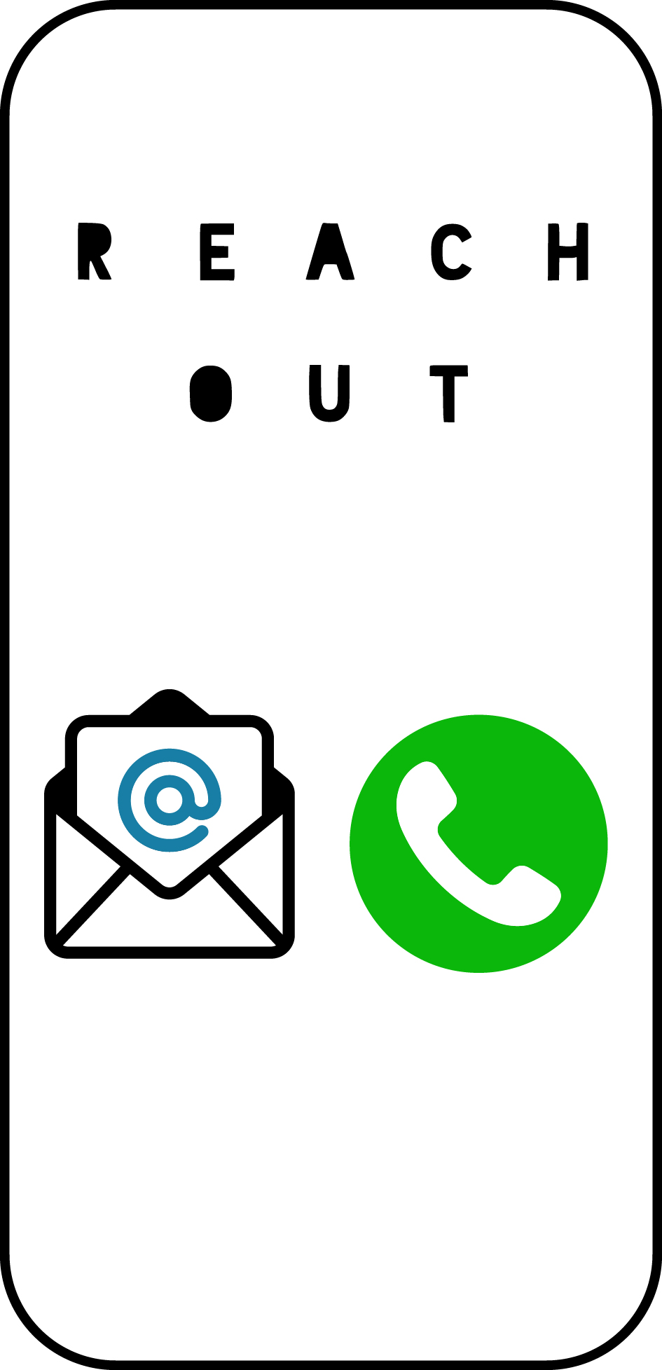 Illustrated card: envelope and phone icons, Reach Out