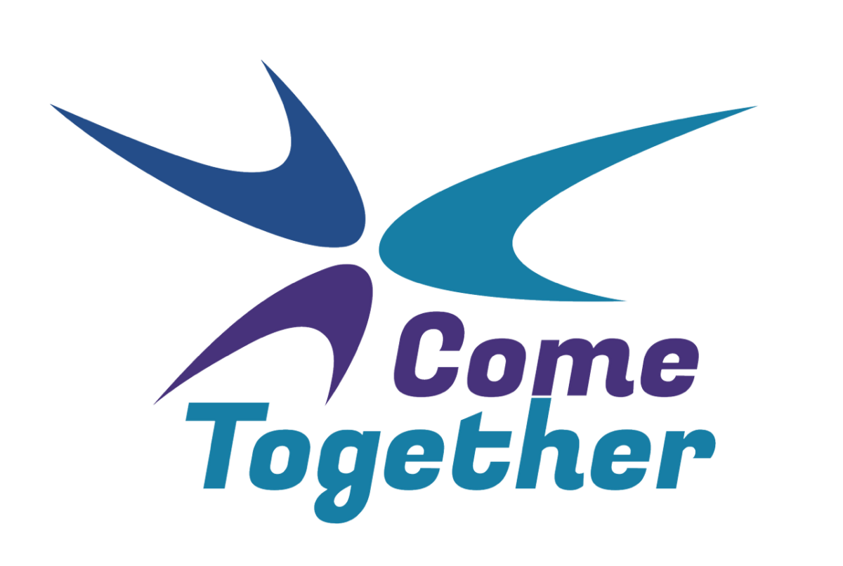 Come Together wordmark with blue, teal and purple swoosh