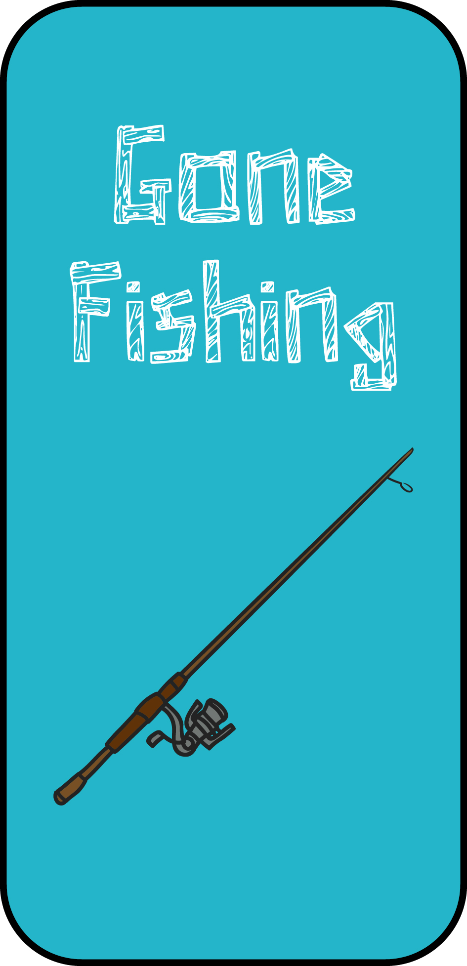 Illustrated card: fishing rod and reel