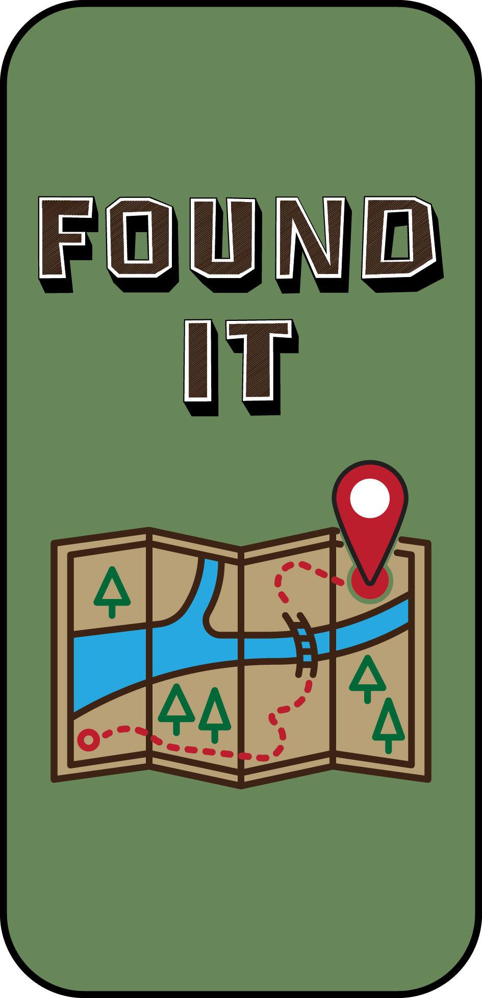 Illustrated card: folded map with pin
