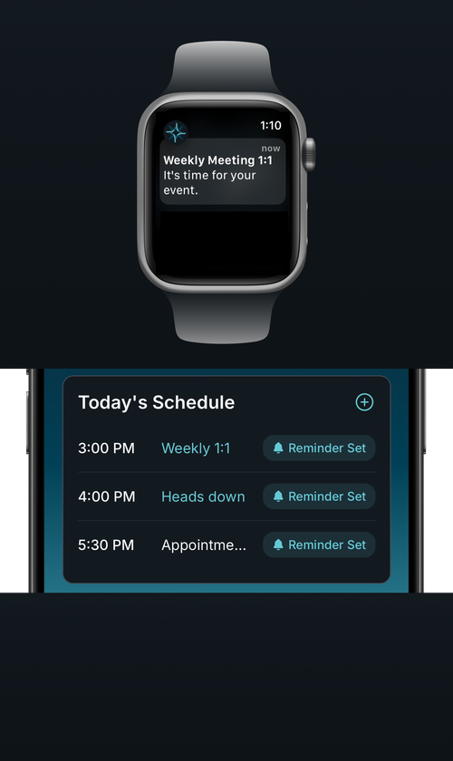 Apple Watch meeting notification paired with the Anchor iPhone Today's Schedule view