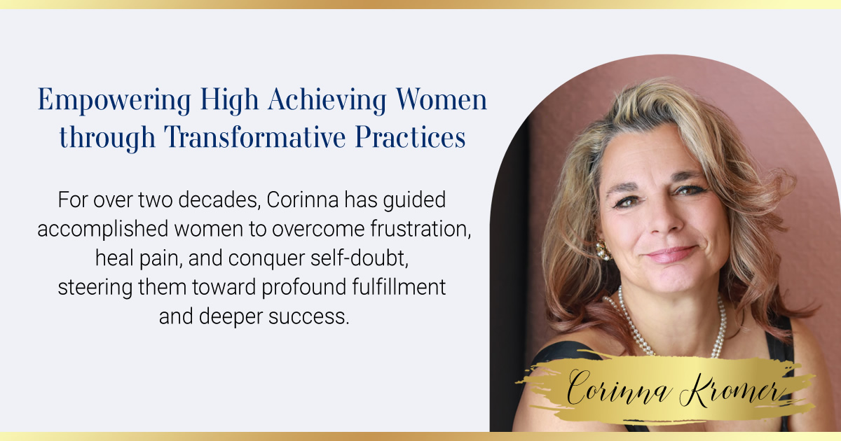 Corinna Kromer — arched portrait with her name in gold script, Inspired Health Energy Medicine & Coaching