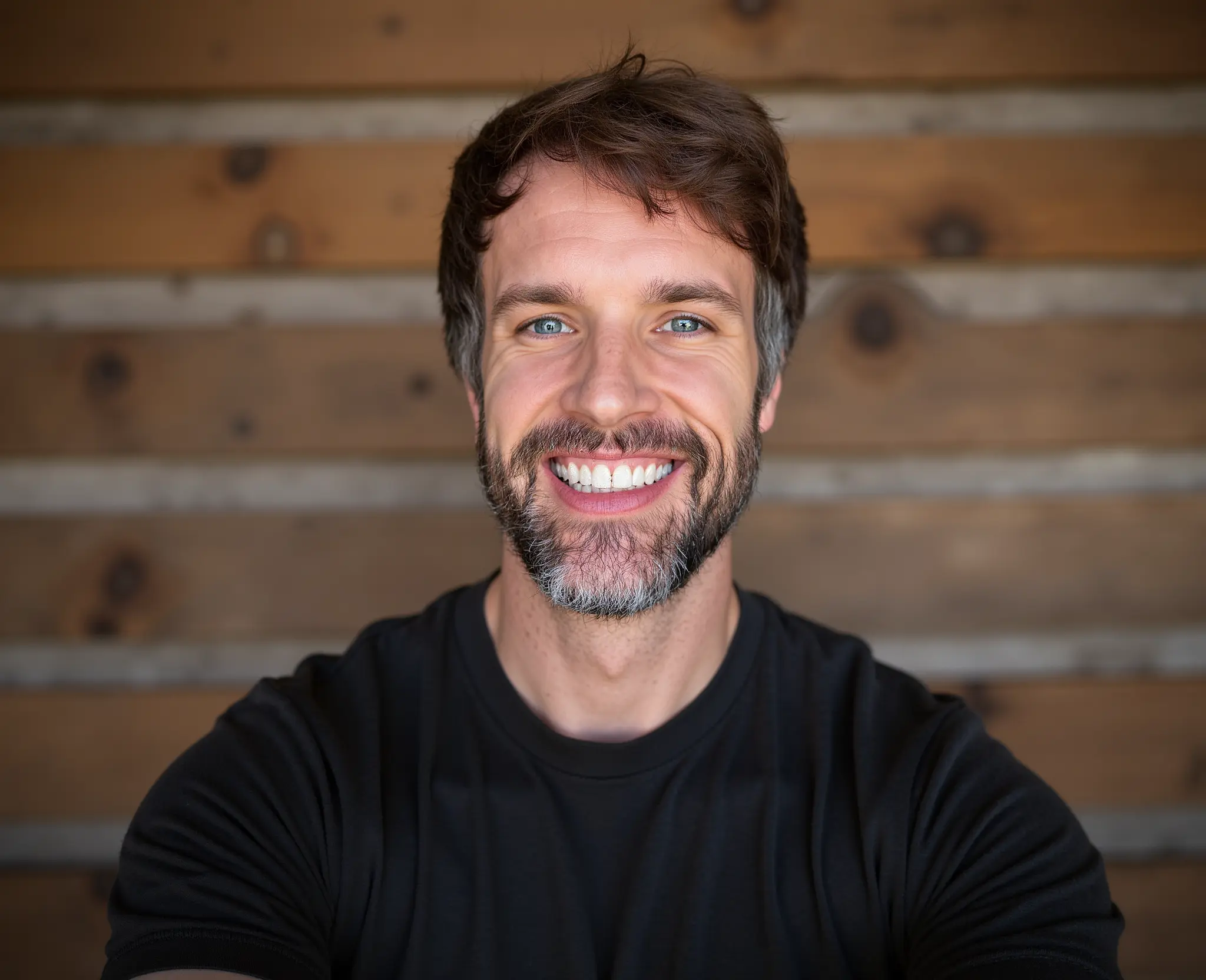 Ted, therapist and coach, headshot against a wood-plank wall