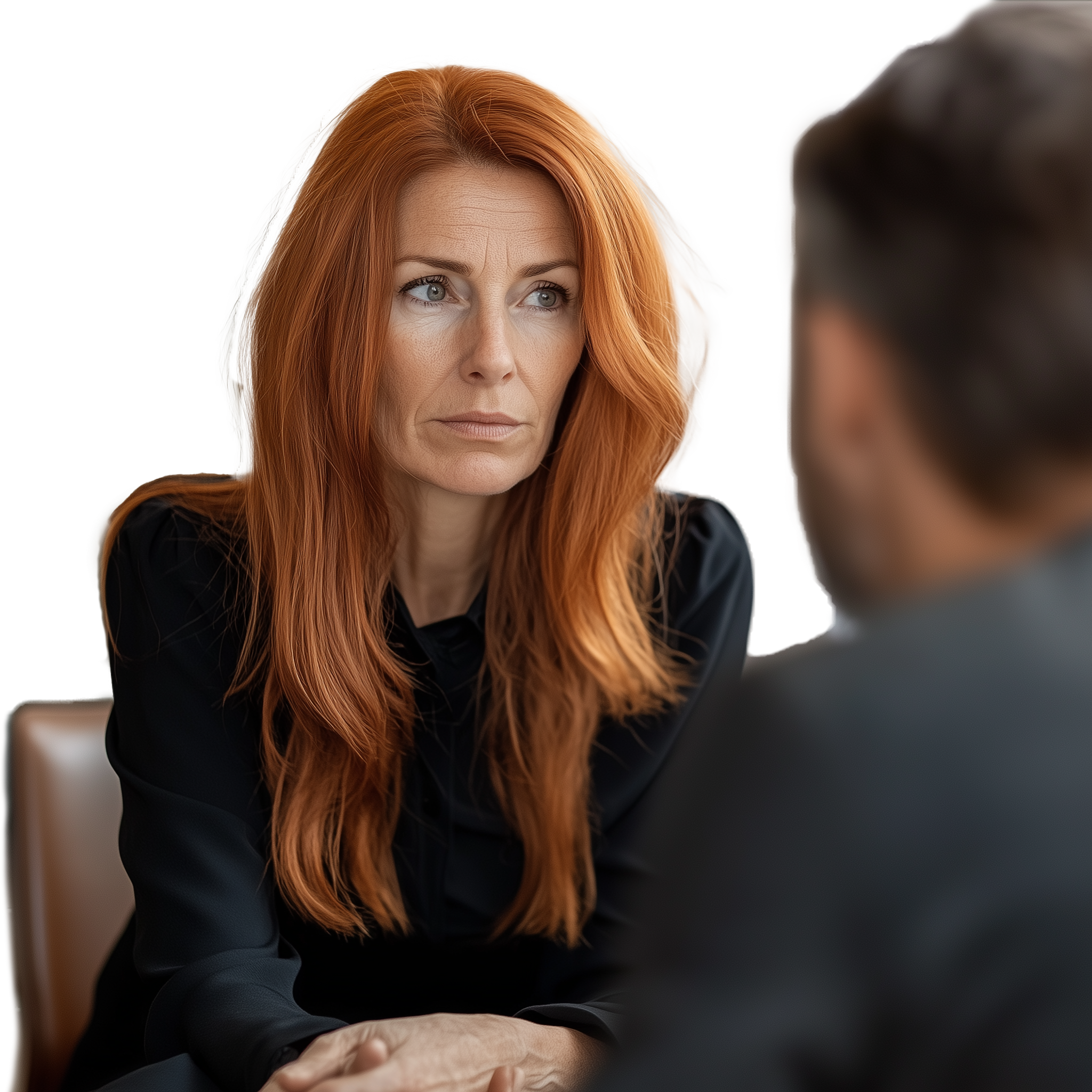 Therapist listening intently during a session