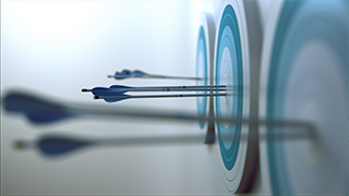 Arrows hitting a bullseye target