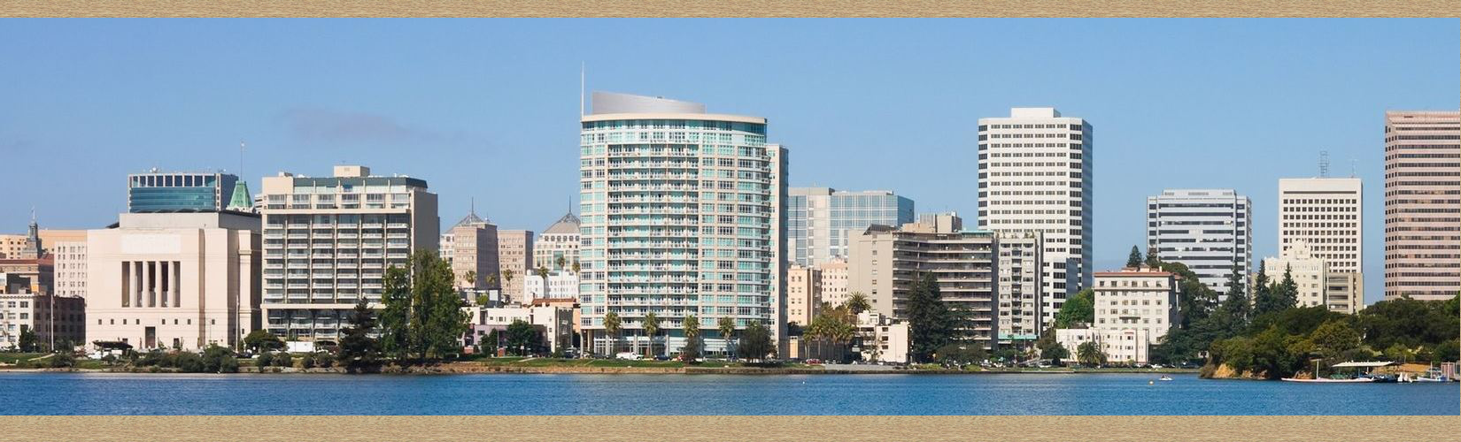 Downtown Oakland, California skyline seen across Lake Merritt