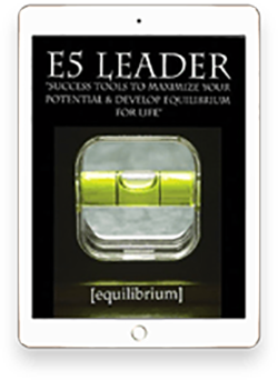 iPad showing the E5 Leader digital cover with a spirit level image