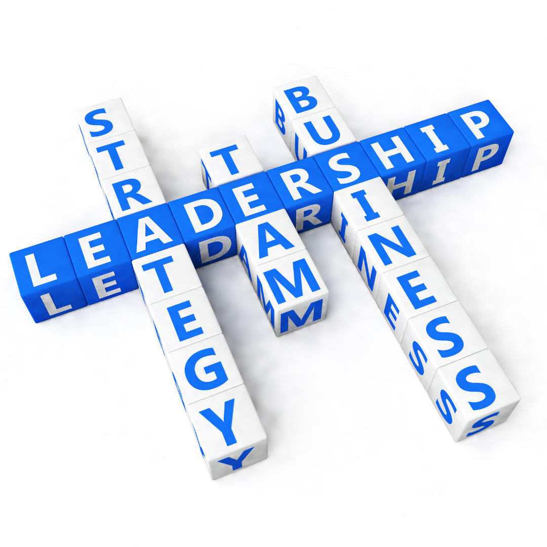 3D crossword blocks spelling Leadership, Strategy, Business, Team and Daring