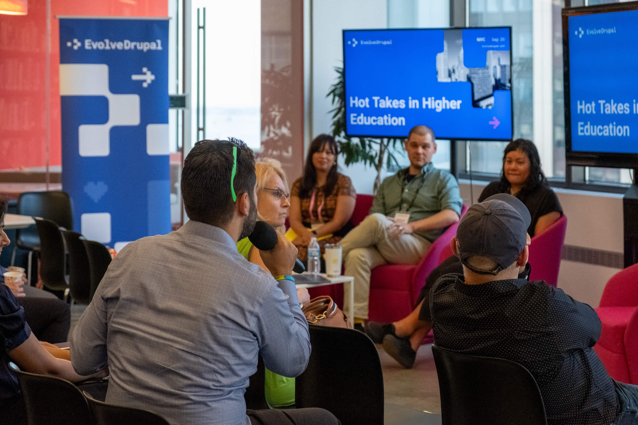 Panel discussion during the Hot Takes in Higher Education session at EvolveDigital NYC