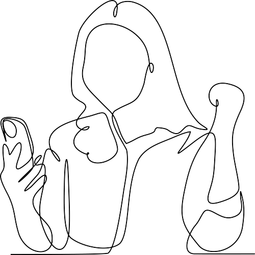 Single-line illustration of a woman looking at a smartphone