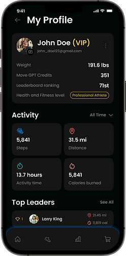 FOOTURA My Profile screen for John Doe VIP with activity stats