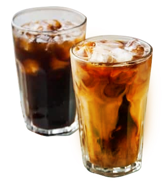 Thai iced coffee and Thai iced tea in tall glasses