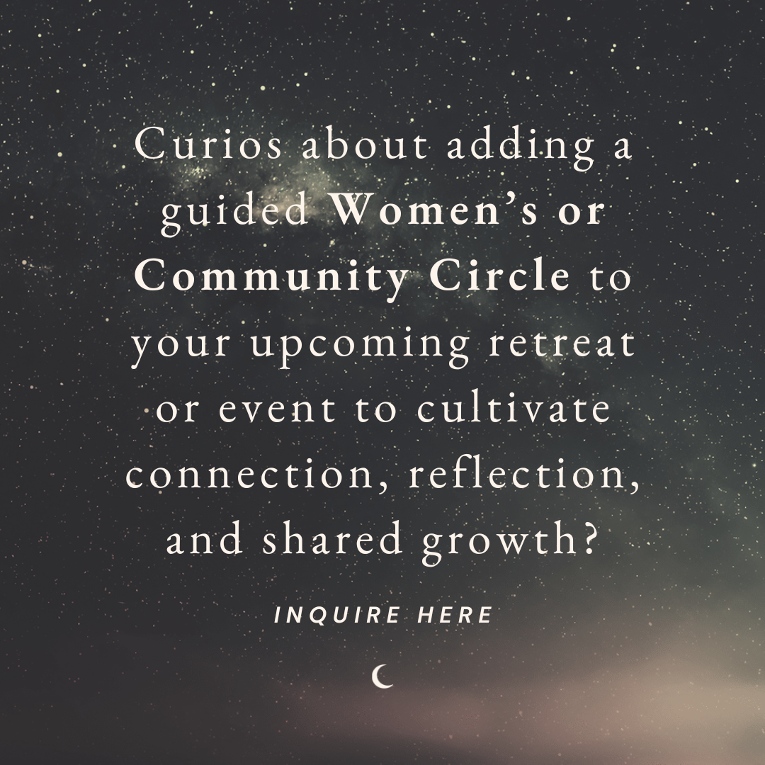 Community Circle inquiry graphic on a starry night sky with an Inquire Here call to action.