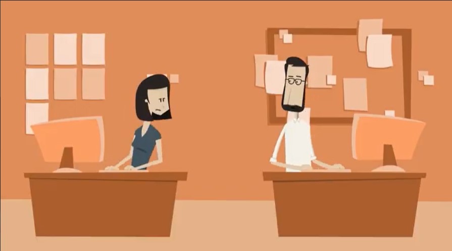 Illustration of two office workers at desks — MBTI explainer video thumbnail