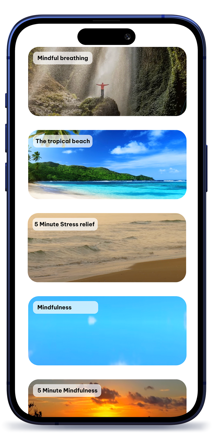 Innsightful app meditation library with nature scene thumbnails
