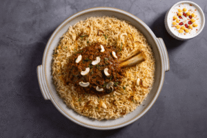 Nalli Gosht Biryani on banana leaf