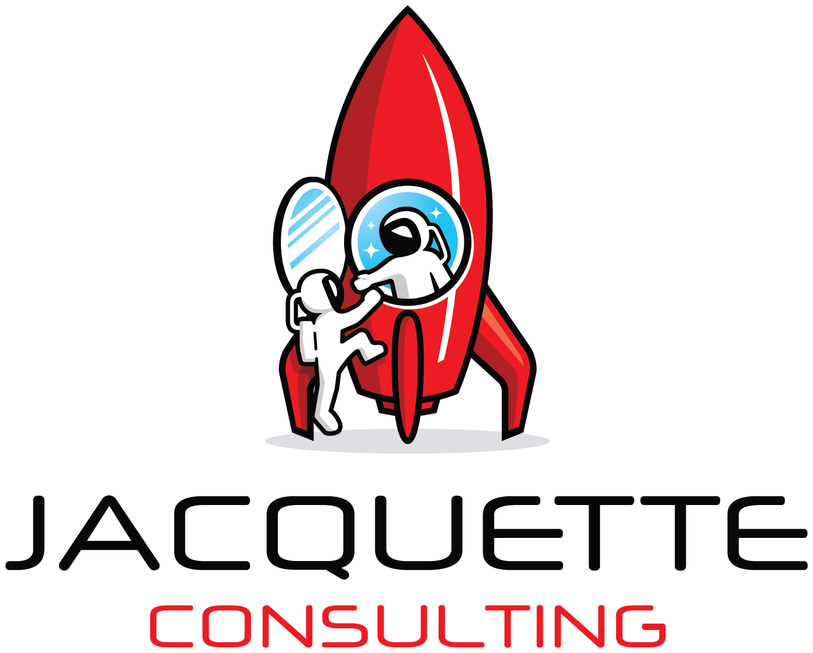 Jacquette Consulting — red rocket with two astronauts logo and wordmark