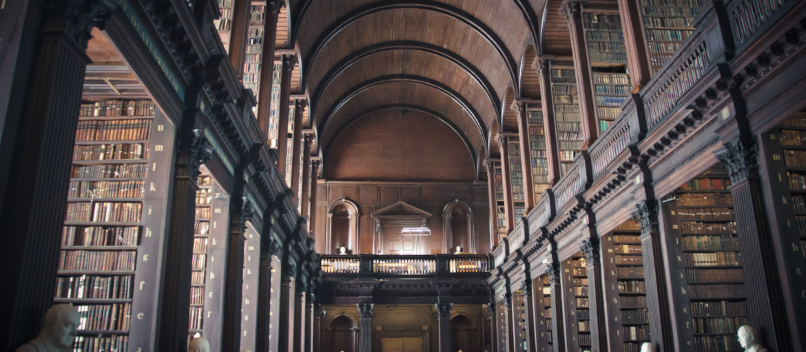 Grand historic library interior