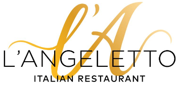 L'Angeletto Italian Restaurant logo: gold script l'A monogram above serif wordmark