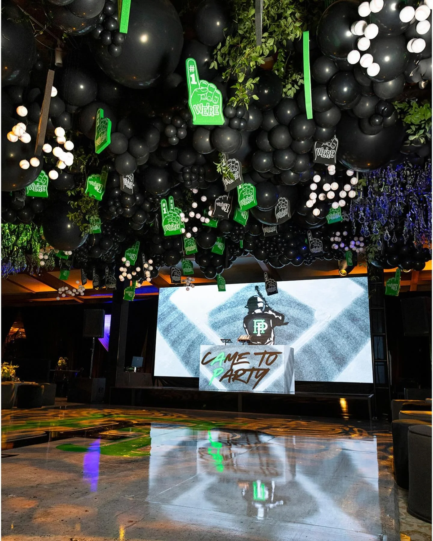 Came to Party — dance floor with LED screen and green foam fingers