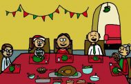 Illustration of a family holiday dinner, from the Ask Dorothy blog