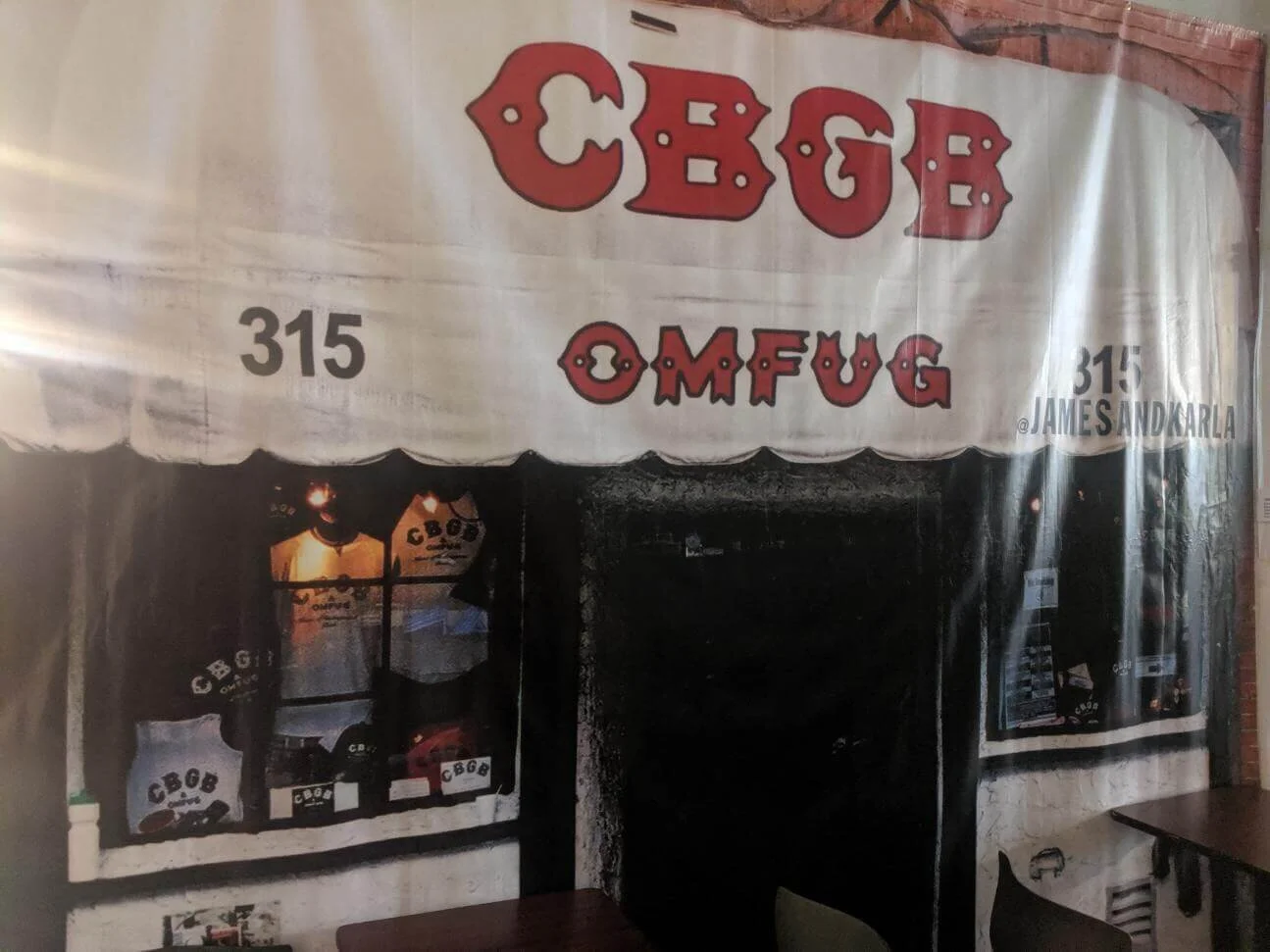 CBGB OMFUG banner on the venue facade at 315 Bowery